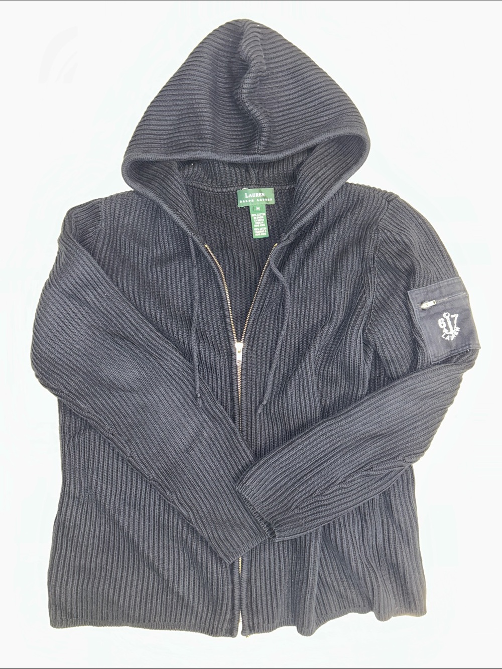 Lauren Ralph Lauren Dark Navy Ribbed Hooded Zip Jacket